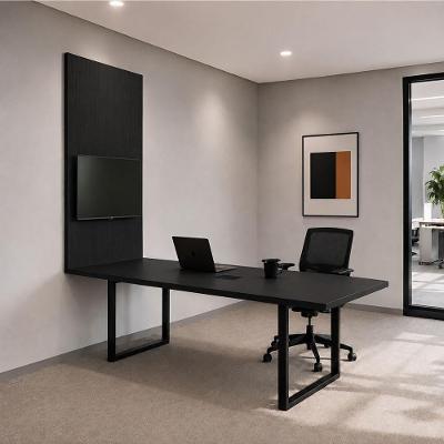Mesa de Reunião Retangular F5 Office Industrial sem Gavetas MDF 200CM Preto