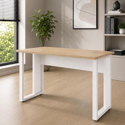 Mesa Escrivaninha Retangular F5 Office Industrial sem Gavetas MDP 120CM Macadâmia com Branco