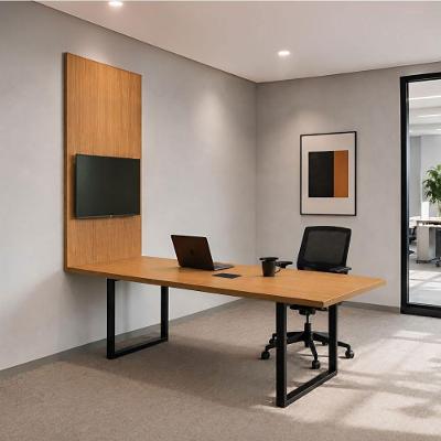 Mesa de Reunião Retangular F5 Office Industrial MDF 200CM Freijó com Preto
