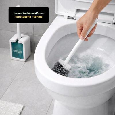Escova Sanitária com Suporte Fixação na Parede Plástico Cabo Ergonômico para Banheiro Sortida