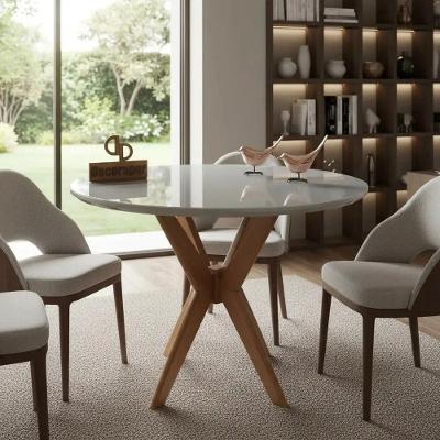Mesa de Jantar Pandora 4 Lugares Redonda Laqueada com Vidro 100CM Off White