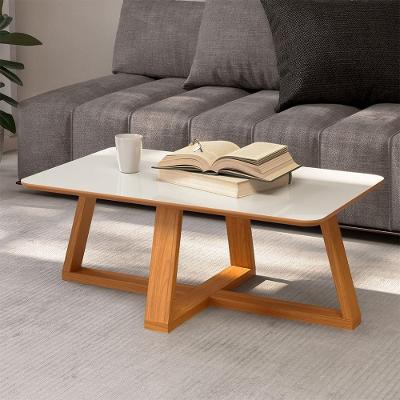 Mesa de Centro Retangular MDF Off White com Freijó 90CM Dalla Costa Móveis