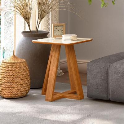 Mesa de Canto Auxiliar Quadrada MDF 45CM Off White com Freijó