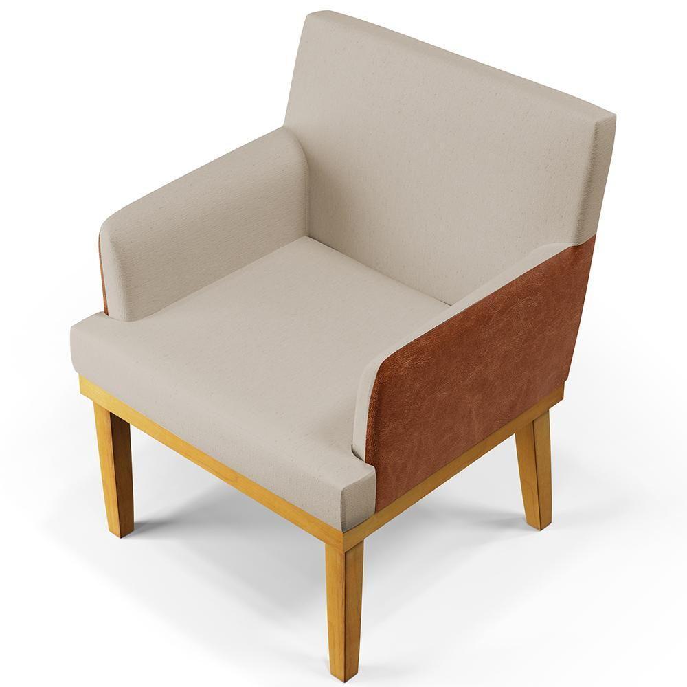 Kit 04 Poltronas Base Mel Beatriz W01 Linho Bege Camel - 5