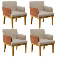 Kit 04 Poltronas Base Mel Beatriz W01 Linho Bege Camel - 1