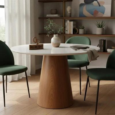 Mesa de Jantar Cone 4 Lugares Redonda MDF Laqueado com Vidro 90CM Branco