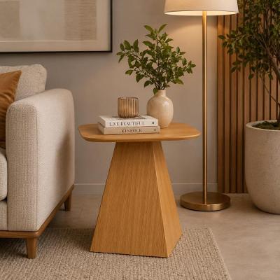 Mesa de Canto Auxiliar Base Pirâmide Quadrada MDF 50CM Carvalho Rosé
