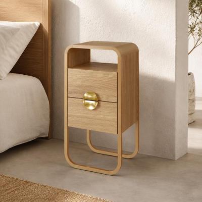 Mesa de Cabeceira Alek A03 2 Gavetas MDP Industrial Dourado Lyam Decor