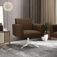 Kit 2 Poltronas Giratória Viena Gomada Suede Base Cromada - D'rossi Cor Marrom - 7