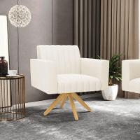 Kit 2 Poltronas Giratória Viena Gomada Veludo Base De Madeira Ma30 - D'rossi Cor Bege - 5