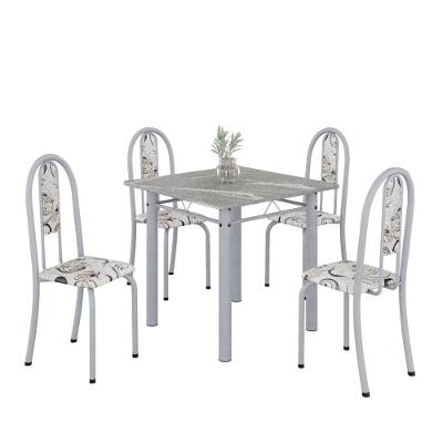 Conjunto de Mesa Tubular 4 Lugares Tampo em Granito Topázio com Cadeiras Estofadas Arabesco 70CM