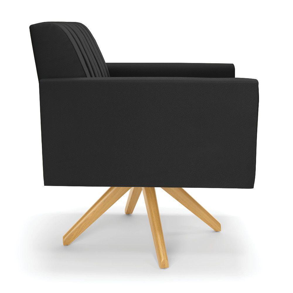 Kit 2 Poltronas Giratória Viena Gomada Corino Preto Base De Madeira Ma30 - D'rossi - 5