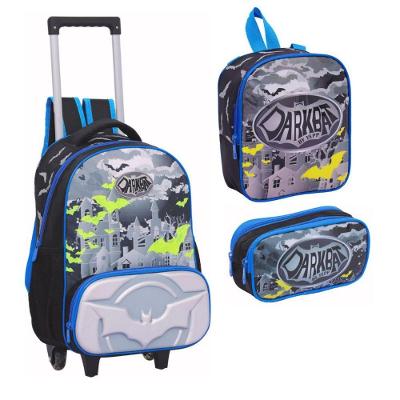 Kit Escolar Yepp Dark Bat Mochila Rodinhas Lancheira Térmica Estojo Batman