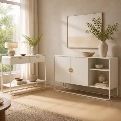 Kit Balcão Buffet e Aparador Alek A03 2 Portas 2 Gavetas MDP Off White 135CM