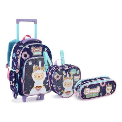 Kit Escolar Seanite Lhama Fofa Mochila Rodinhas Lancheira Estojo