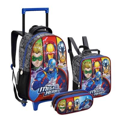 Kit Escolar Seanite Heróis Mega com Mochila Rodinhas Lancheira Estojo