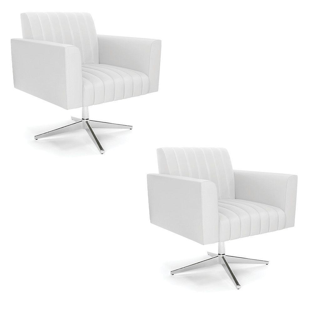 Kit 2 Poltronas Giratória Viena Gomada Corino Branco Base Cromada - D'rossi - 1