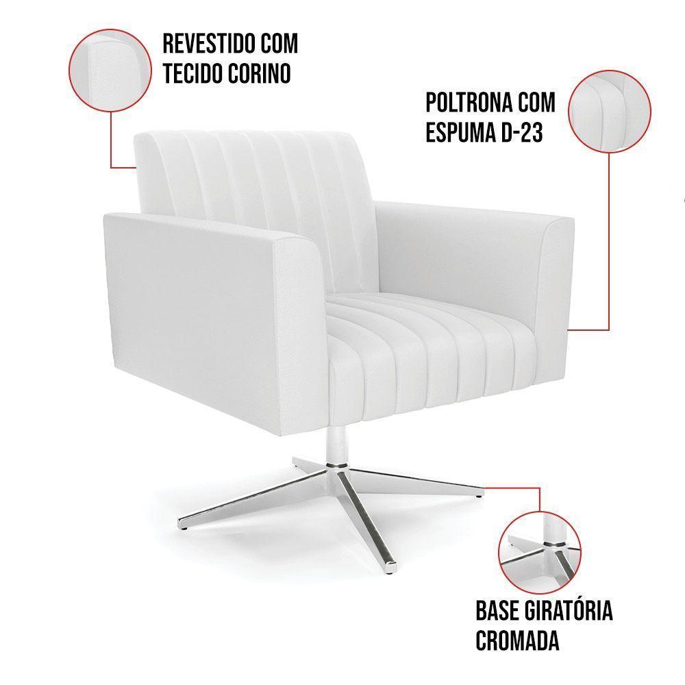 Kit 2 Poltronas Giratória Viena Gomada Corino Branco Base Cromada - D'rossi - 3