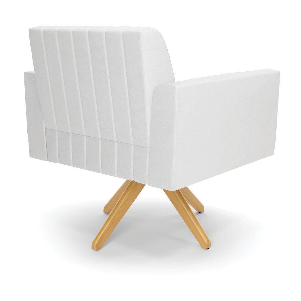 Kit 2 Poltronas Giratória Viena Gomada Corino Branco Base De Madeira Ma30 - D'rossi - 4