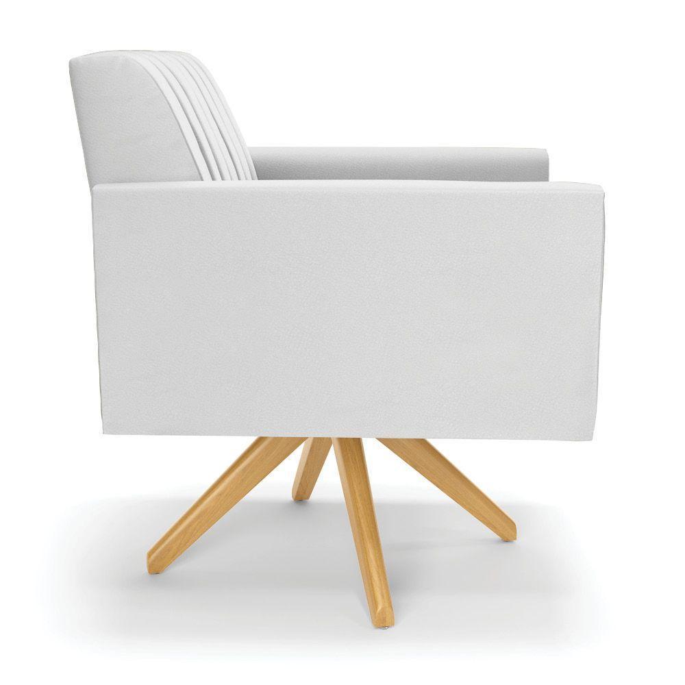 Kit 2 Poltronas Giratória Viena Gomada Corino Branco Base De Madeira Ma30 - D'rossi - 5