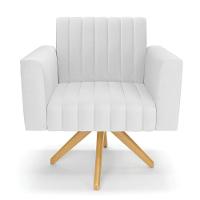 Kit 2 Poltronas Giratória Viena Gomada Corino Branco Base De Madeira Ma30 - D'rossi - 6