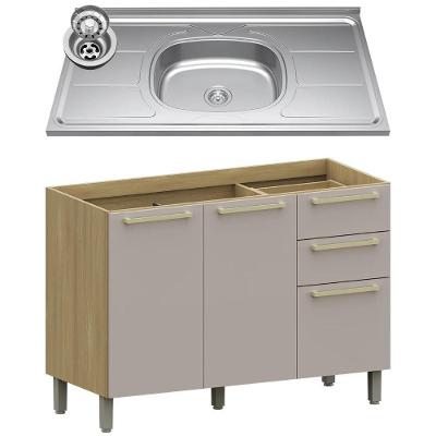 Balcão de Cozinha Mirella 2 Portas 3 Gavetas MDP 120CM Freijó e Cinammon Mpozenato