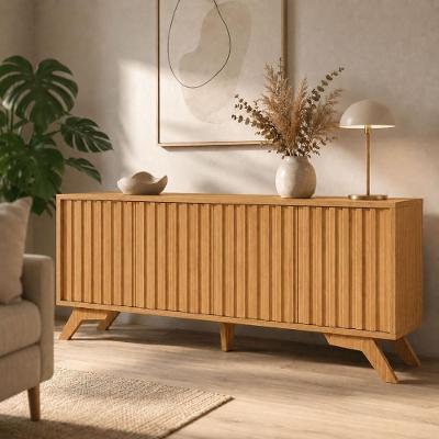 Balcão Buffet 4 Portas Ripadas MDF Carvalho Rosé 180CM Dalla Costa Móveis
