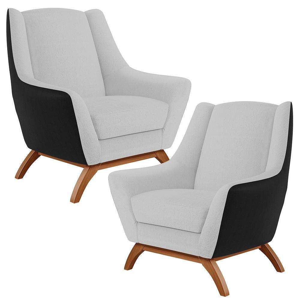 Kit 2 Poltronas Corano Preto C-05 Linho Cinza D-315 - 1