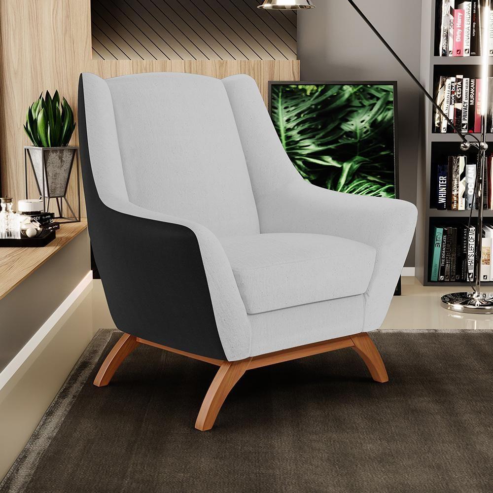 Kit 2 Poltronas Corano Preto C-05 Linho Cinza D-315 - 8