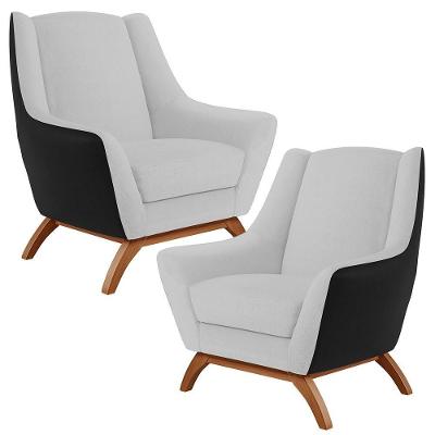 Kit 2 Poltronas Decorativas Juliet D02 Corano Preto Linho Cinza Lyam Decor