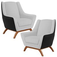 Kit 2 Poltronas Corano Preto C-05 Linho Cinza D-315 - 1