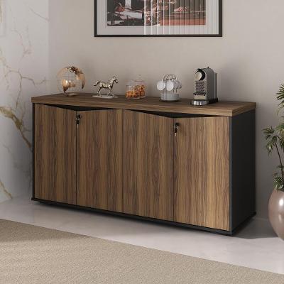Armário para Escritório Y37 4 Portas 2 Prateleiras MDP Nogal com Preto Artany