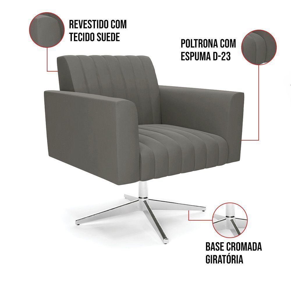 Kit 2 Poltronas Giratória Viena Gomada Suede Base Cromada - D'rossi Cor Grafite - 3