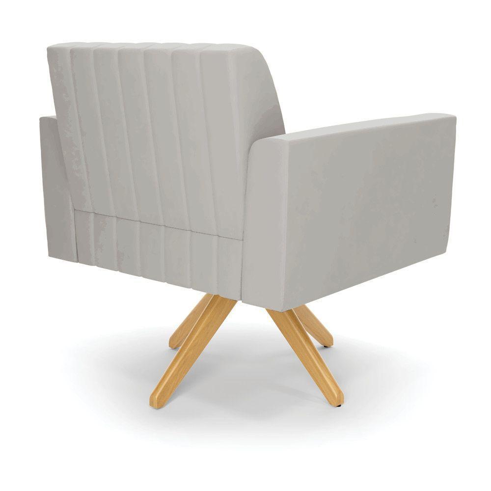 Kit 2 Poltronas Giratória Viena Gomada Veludo Base De Madeira Ma30 - D'rossi Cor Cinza - 4