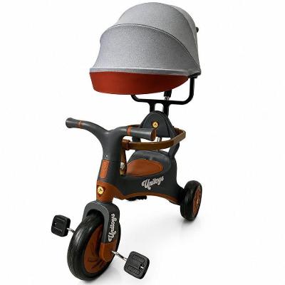 Triciclo Infantil Vintage com Empurrador Desenvolvimento da Coordenação Motora Cinza