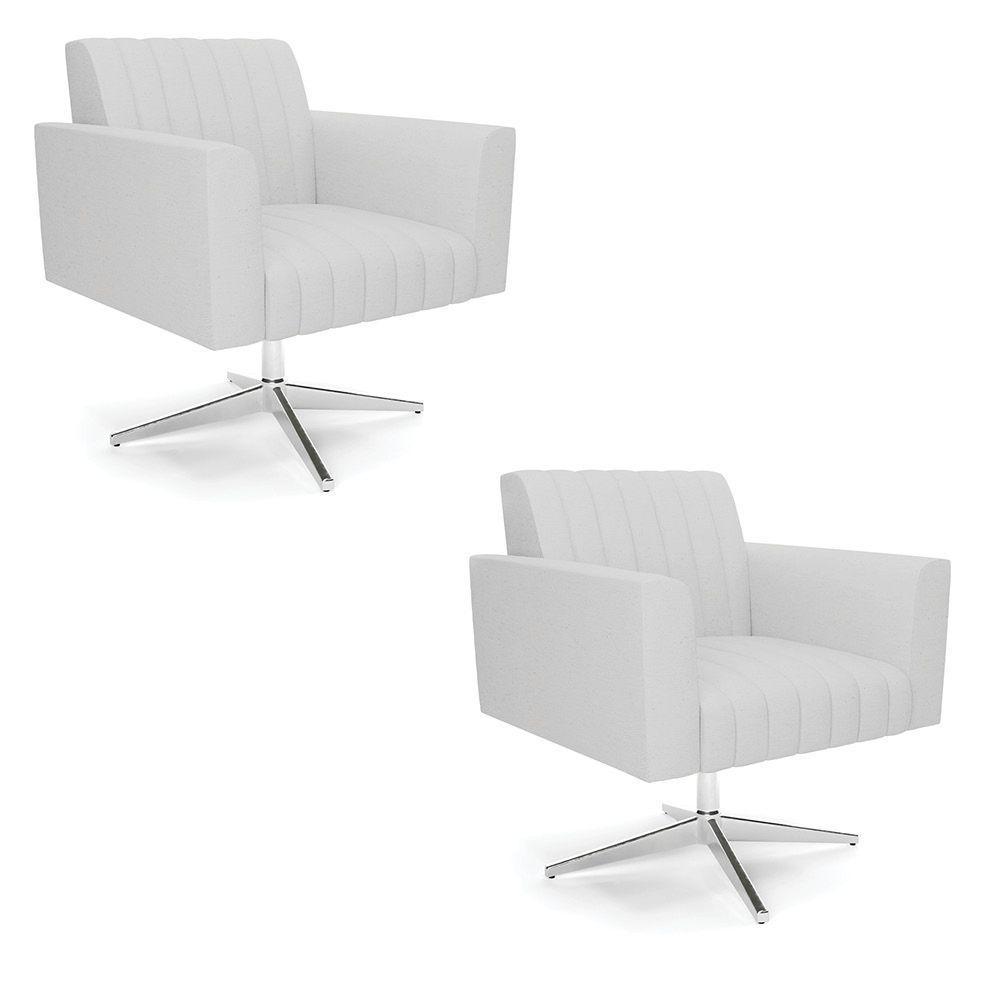 Kit 2 Poltronas Giratória Viena Gomada Linho Cinza A05 Base Cromada - D'rossi - 1