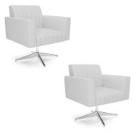 Kit 2 Poltronas Giratória Viena Gomada Linho Cinza A05 Base Cromada - D'rossi - 1