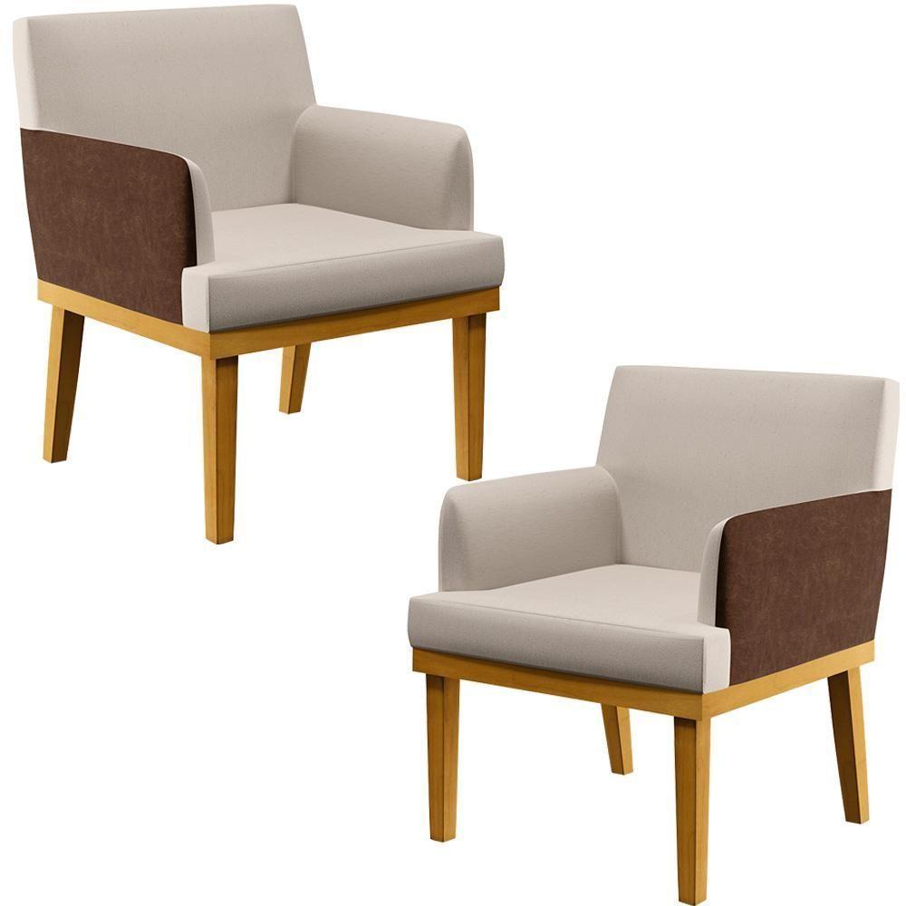 Kit 2 Poltronas Beatriz W01 Linho Cru Couríssimo Marrom - 1