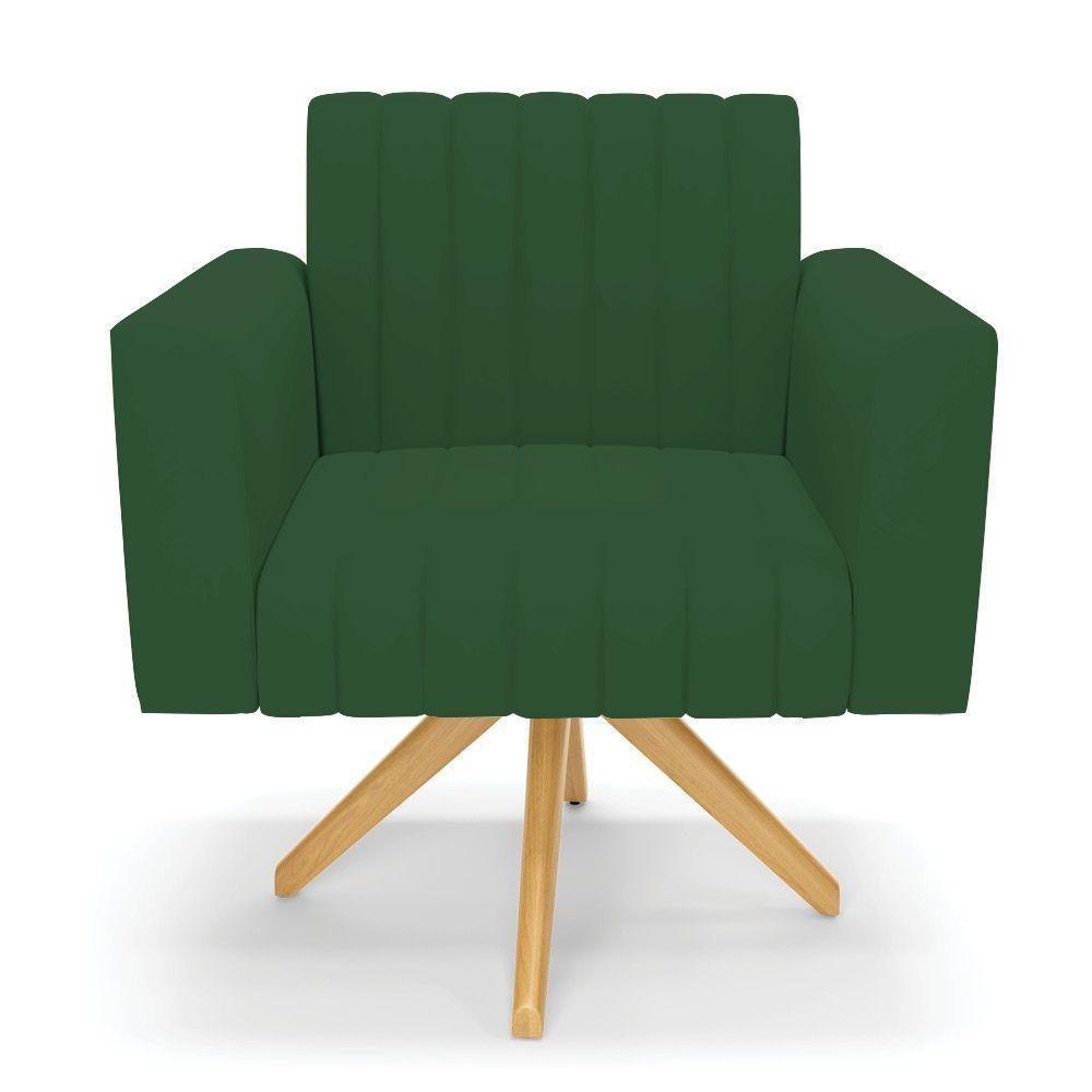 Kit 2 Poltronas Giratória Viena Gomada Veludo Base De Madeira Ma30 - D'rossi Cor Verde - 6