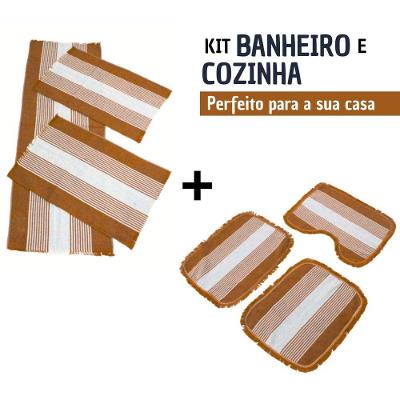 Tapete Kit de Jogo Decorativo 3 Peças 100% Algodão Artesanal para Cozinha e Banheiro Caramelo Panos