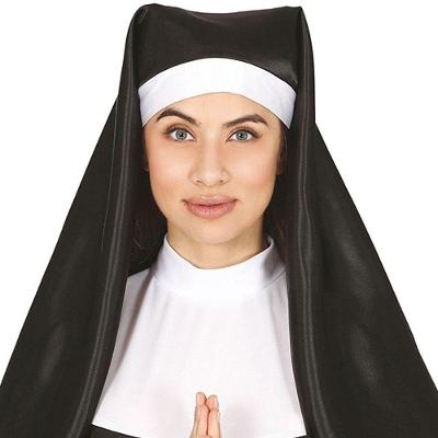 Véu de Freira com Gola em Poliéster 65CM Preto Extra Festas