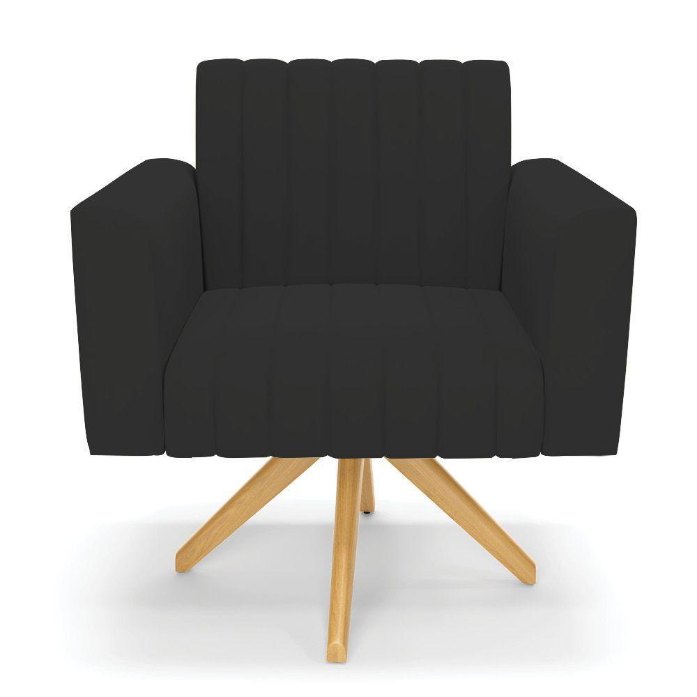 Kit 2 Poltronas Giratória Viena Gomada Veludo Base De Madeira Ma30 - D'rossi Cor Preto - 6