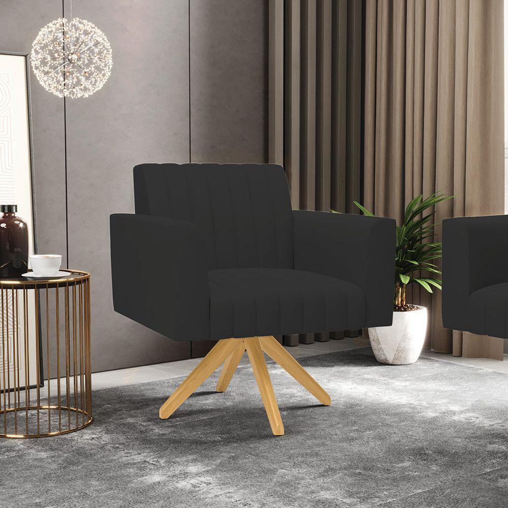 Kit 2 Poltronas Giratória Viena Gomada Veludo Base De Madeira Ma30 - D'rossi Cor Preto - 7