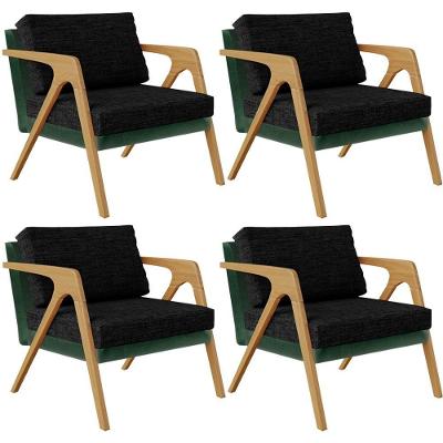 Kit 04 Poltronas Sala L02 Facto Verde Musgo Linho Chumbo