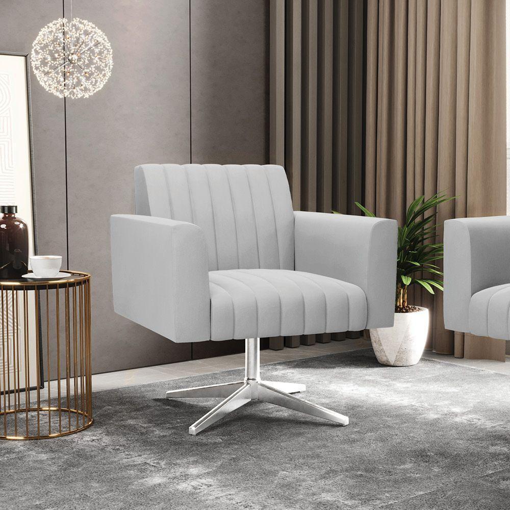 Kit 2 Poltronas Giratória Viena Gomada Suede Base Cromada - D'rossi Cor Cinza - 7