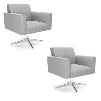 Kit 2 Poltronas Giratória Viena Gomada Suede Base Cromada - D'rossi Cor Cinza - 1