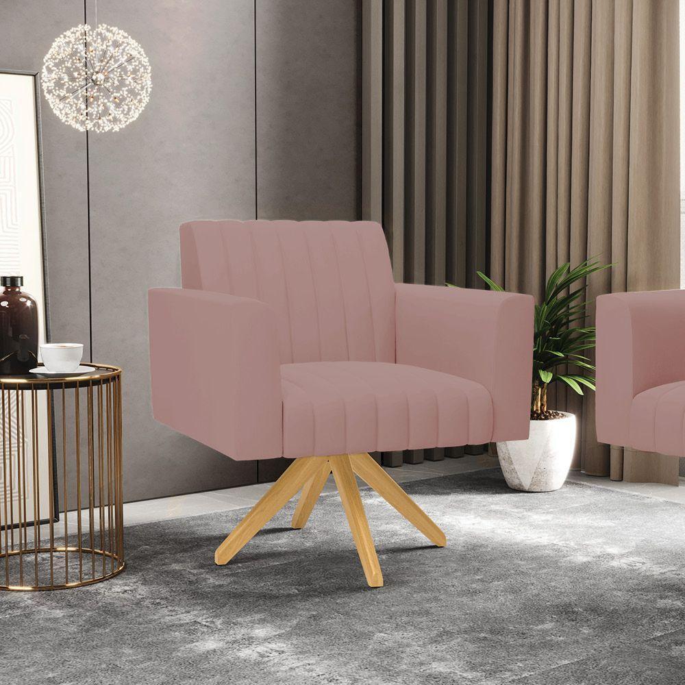 Kit 2 Poltronas Giratória Viena Gomada Veludo Base De Madeira Ma30 - D'rossi Cor Rose - 7