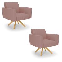 Kit 2 Poltronas Giratória Viena Gomada Veludo Base De Madeira Ma30 - D'rossi Cor Rose - 1