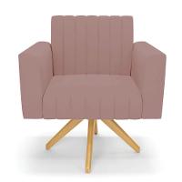 Kit 2 Poltronas Giratória Viena Gomada Veludo Base De Madeira Ma30 - D'rossi Cor Rose - 6