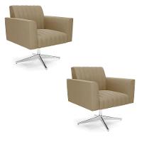 Kit 2 Poltronas Giratória Viena Gomada Suede Base Cromada - D'rossi Cor Marrom Rato - 1